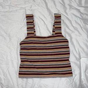 Multicolor striped square-neck cropped tank top
